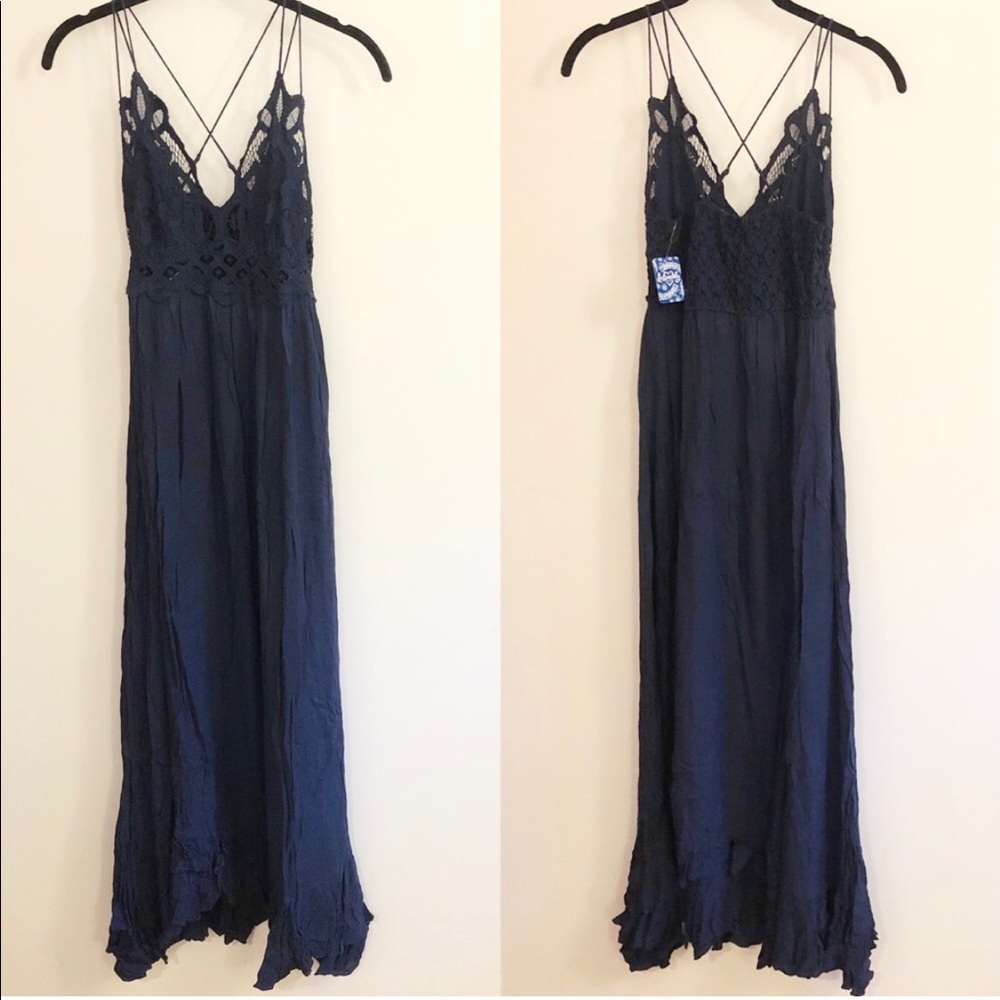 NWT Free People Adella Navy Blue Maxi Dress Small - Picture 5 of 8